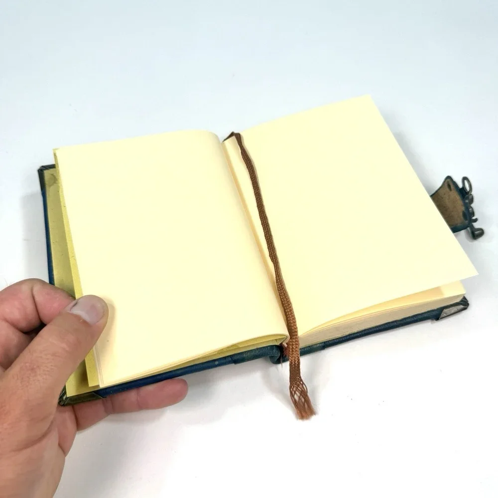 Vintage Handmade Leather Journal Hamsa Evil Eye Locking Blank Notebook Blue 6.5